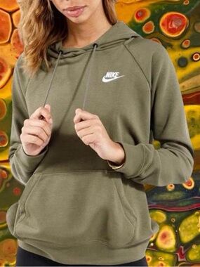 Nike Women's Olive Pullover Hoodie with White Logo